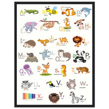 Lade das Bild in den Galerie-Viewer, ABC Poster Tieralphabet Buchstabenposter/ Geschenk zur Einschulung/ Kinderzimmer Deko - Druck/ Illustration/ Wandkunst - mit Holzrahmen - printylife.de