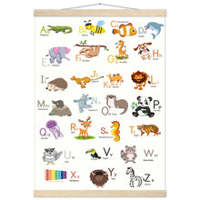 Lade das Bild in den Galerie-Viewer, ABC Poster Tieralphabet Buchstabenposter/ Geschenk zur Einschulung/ Kinderzimmer Deko - Druck/ Illustration/ Wandkunst - mit Holzleiste - printylife.de