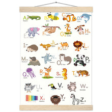 Lade das Bild in den Galerie-Viewer, ABC Poster Tieralphabet Buchstabenposter/ Geschenk zur Einschulung/ Kinderzimmer Deko - Druck/ Illustration/ Wandkunst - mit Holzleiste - printylife.de