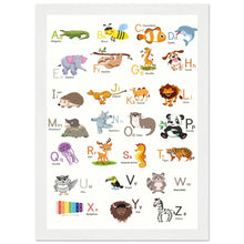 Lade das Bild in den Galerie-Viewer, ABC Poster Tieralphabet Buchstabenposter/ Geschenk zur Einschulung/ Kinderzimmer Deko - Druck/ Illustration/ Wandkunst - mit Holzrahmen - printylife.de