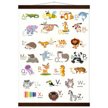 Lade das Bild in den Galerie-Viewer, ABC Poster Tieralphabet Buchstabenposter/ Geschenk zur Einschulung/ Kinderzimmer Deko - Druck/ Illustration/ Wandkunst - mit Holzleiste - printylife.de