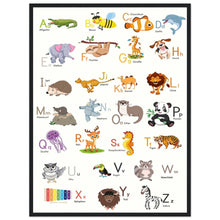 Lade das Bild in den Galerie-Viewer, ABC Poster Tieralphabet Buchstabenposter/ Geschenk zur Einschulung/ Kinderzimmer Deko - Druck/ Illustration/ Wandkunst - mit Holzrahmen - printylife.de