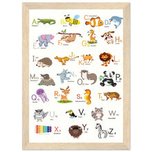 Lade das Bild in den Galerie-Viewer, ABC Poster Tieralphabet Buchstabenposter/ Geschenk zur Einschulung/ Kinderzimmer Deko - Druck/ Illustration/ Wandkunst - mit Holzrahmen - printylife.de