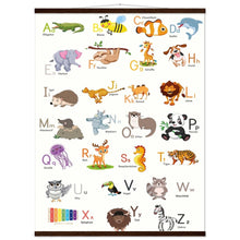 Lade das Bild in den Galerie-Viewer, ABC Poster Tieralphabet Buchstabenposter/ Geschenk zur Einschulung/ Kinderzimmer Deko - Druck/ Illustration/ Wandkunst - mit Holzleiste - printylife.de