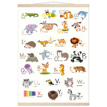 Lade das Bild in den Galerie-Viewer, ABC Poster Tieralphabet Buchstabenposter/ Geschenk zur Einschulung/ Kinderzimmer Deko - Druck/ Illustration/ Wandkunst - mit Holzleiste - printylife.de
