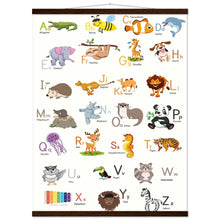 Lade das Bild in den Galerie-Viewer, ABC Poster Tieralphabet Buchstabenposter/ Geschenk zur Einschulung/ Kinderzimmer Deko - Druck/ Illustration/ Wandkunst - mit Holzleiste - printylife.de