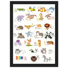 Lade das Bild in den Galerie-Viewer, ABC Poster Tieralphabet Buchstabenposter/ Geschenk zur Einschulung/ Kinderzimmer Deko - Druck/ Illustration/ Wandkunst - mit Holzrahmen - printylife.de