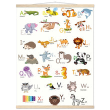 Lade das Bild in den Galerie-Viewer, ABC Poster Tieralphabet Buchstabenposter/ Geschenk zur Einschulung/ Kinderzimmer Deko - Druck/ Illustration/ Wandkunst - mit Holzleiste - printylife.de