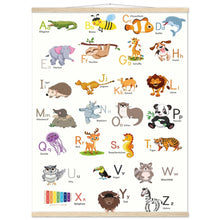 Lade das Bild in den Galerie-Viewer, ABC Poster Tieralphabet Buchstabenposter/ Geschenk zur Einschulung/ Kinderzimmer Deko - Druck/ Illustration/ Wandkunst - mit Holzleiste - printylife.de