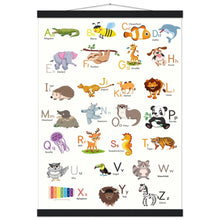 Lade das Bild in den Galerie-Viewer, ABC Poster Tieralphabet Buchstabenposter/ Geschenk zur Einschulung/ Kinderzimmer Deko - Druck/ Illustration/ Wandkunst - mit Holzleiste - printylife.de