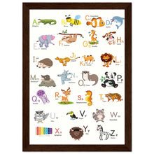 Lade das Bild in den Galerie-Viewer, ABC Poster Tieralphabet Buchstabenposter/ Geschenk zur Einschulung/ Kinderzimmer Deko - Druck/ Illustration/ Wandkunst - mit Holzrahmen - printylife.de