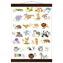 Lade das Bild in den Galerie-Viewer, ABC Poster Tieralphabet Buchstabenposter/ Geschenk zur Einschulung/ Kinderzimmer Deko - Druck/ Illustration/ Wandkunst - mit Holzleiste - printylife.de