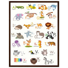 Lade das Bild in den Galerie-Viewer, ABC Poster Tieralphabet Buchstabenposter/ Geschenk zur Einschulung/ Kinderzimmer Deko - Druck/ Illustration/ Wandkunst - mit Holzrahmen - printylife.de