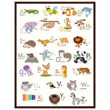 Lade das Bild in den Galerie-Viewer, ABC Poster Tieralphabet Buchstabenposter/ Geschenk zur Einschulung/ Kinderzimmer Deko - Druck/ Illustration/ Wandkunst - mit Holzrahmen - printylife.de