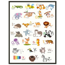Lade das Bild in den Galerie-Viewer, ABC Poster Tieralphabet Buchstabenposter/ Geschenk zur Einschulung/ Kinderzimmer Deko - Druck/ Illustration/ Wandkunst - mit Metallrahmen - printylife.de
