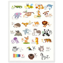 Lade das Bild in den Galerie-Viewer, ABC Poster Tieralphabet Buchstabenposter/ Geschenk zur Einschulung/ Kinderzimmer Deko - Druck/ Illustration/ Wandkunst - mit Holzrahmen - printylife.de