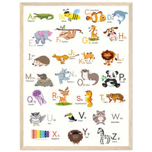 Lade das Bild in den Galerie-Viewer, ABC Poster Tieralphabet Buchstabenposter/ Geschenk zur Einschulung/ Kinderzimmer Deko - Druck/ Illustration/ Wandkunst - mit Holzrahmen - printylife.de
