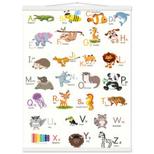 Lade das Bild in den Galerie-Viewer, ABC Poster Tieralphabet Buchstabenposter/ Geschenk zur Einschulung/ Kinderzimmer Deko - Druck/ Illustration/ Wandkunst - mit Holzleiste - printylife.de
