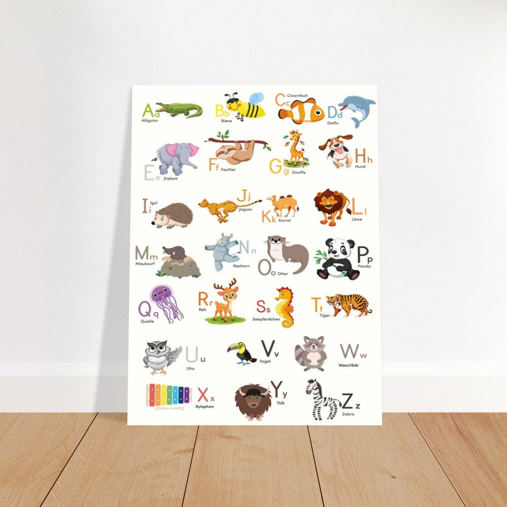 ABC Poster Tieralphabet Buchstabenposter/ Geschenk zur Einschulung/ Kinderzimmer Deko - Druck/ Illustration/ Wandkunst - nur Druck - printylife.de