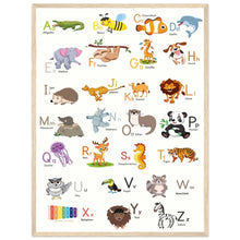 Lade das Bild in den Galerie-Viewer, ABC Poster Tieralphabet Buchstabenposter/ Geschenk zur Einschulung/ Kinderzimmer Deko - Druck/ Illustration/ Wandkunst - mit Holzrahmen - printylife.de
