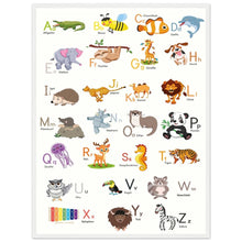 Lade das Bild in den Galerie-Viewer, ABC Poster Tieralphabet Buchstabenposter/ Geschenk zur Einschulung/ Kinderzimmer Deko - Druck/ Illustration/ Wandkunst - mit Holzrahmen - printylife.de
