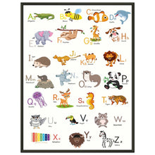 Lade das Bild in den Galerie-Viewer, ABC Poster Tieralphabet Buchstabenposter/ Geschenk zur Einschulung/ Kinderzimmer Deko - Druck/ Illustration/ Wandkunst - mit Metallrahmen - printylife.de
